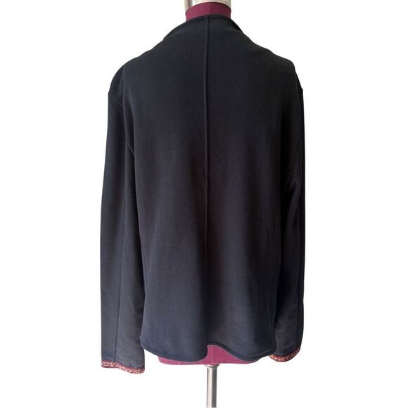 Saint & Sofia Cotton Biker Jacket size 18 Black Leopard Trim Full Zip - Picture 4 of 13